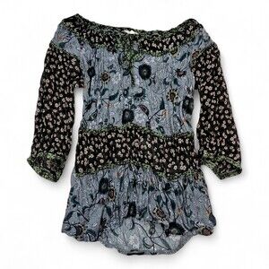 Lulumari Boho Floral Peasant Tunic Blouse Size L